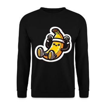 Bananen-Power: Fit mit Sit-Ups - Unisex Pullover - Schwarz - Vorne - Alina (178cm) & Michal (187cm)