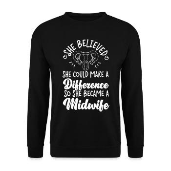 Nurse Midwife Birth Worker She - Unisex Pullover - Schwarz - Vorne - Alina (178cm) & Michal (187cm)