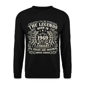 Janvier 1969 anniversaire 1969 Janvier année - Sweat-shirt Unisexe - noir - Devant - Alina (178cm) & Michal (187cm)
