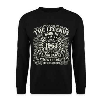 Janvier 1963 anniversaire 1963 Janvier année - Sweat-shirt Unisexe - noir - Devant - Alina (178cm) & Michal (187cm)