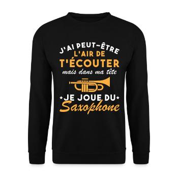 Dans Ma Tête Je Joue Du Saxophone Musicien Drôle - Sweat-shirt Unisexe - noir - Devant - Alina (178cm) & Michal (187cm)