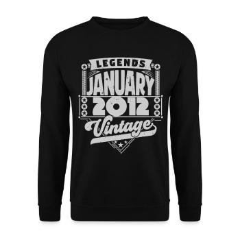 Jahrgang Geburtstag Januar 2012, Januar 2012. - Unisex Pullover - Schwarz - Vorne - Alina (178cm) & Michal (187cm)