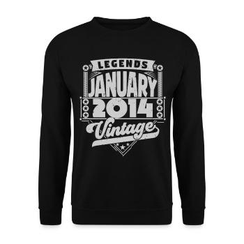 Jahrgang Geburtstag Januar 2014, Januar 2014. - Unisex Pullover - Schwarz - Vorne - Alina (178cm) & Michal (187cm)