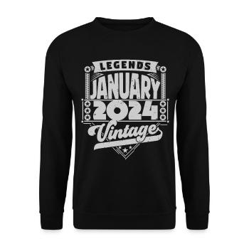 Vintage Anniversaire Janvier 2024, Janvier 2024. - Sweat-shirt Unisexe - noir - Devant - Alina (178cm) & Michal (187cm)