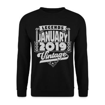 Jahrgang Geburtstag Januar 2019, Januar 2019. - Unisex Pullover - Schwarz - Vorne - Alina (178cm) & Michal (187cm)