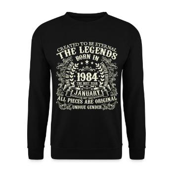 Janvier 1984 anniversaire 1984 Janvier année - Sweat-shirt Unisexe - noir - Devant - Alina (178cm) & Michal (187cm)