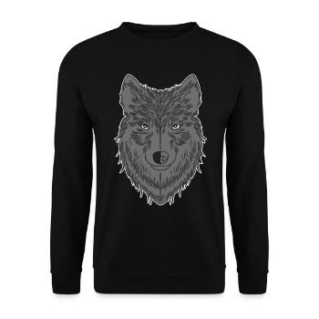 Wolfskopf Tier Motiv Aufdruck mit Wolf - Unisex Pullover - Schwarz - Vorne - Alina (178cm) & Michal (187cm)