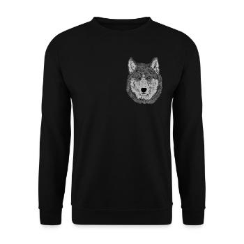 Wolfskopf Tier Motiv Aufdruck mit Wolf - Unisex Pullover - Schwarz - Vorne - Alina (178cm) & Michal (187cm)