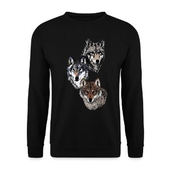 Wolf head animal motif print with wolf - Unisex Sweatshirt - black - Front - Alina (178cm) & Michal (187cm)