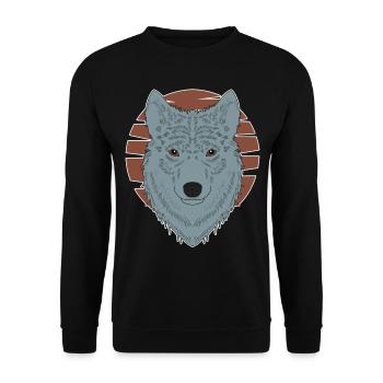 Wolfskopf Tier Motiv Aufdruck mit Wolf - Unisex Pullover - Schwarz - Vorne - Alina (178cm) & Michal (187cm)