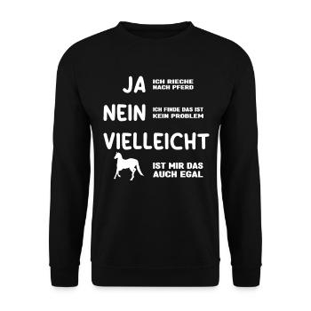 Ja ich rieche wie ein Pferd Sprücheklopfer Frauen - Unisex Pullover - Schwarz - Vorne - Alina (178cm) & Michal (187cm)