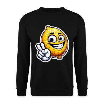 Lemon Vibes- lustige Zitrone mit Victory Zeichen - Unisex Pullover - Schwarz - Vorne - Alina (178cm) & Michal (187cm)
