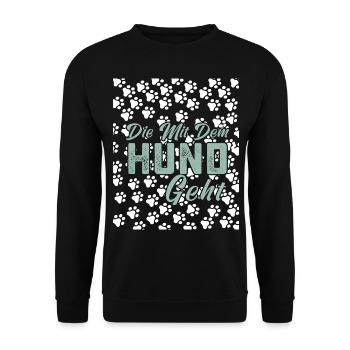 Qui va avec le chien. Propriétaire de chien.chien. - Sweat-shirt Unisexe - noir - Devant - Alina (178cm) & Michal (187cm)