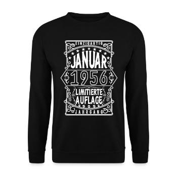 Geburtstag Januar 1956, Geschenk Januar 1956. - Unisex Pullover - Schwarz - Vorne - Alina (178cm) & Michal (187cm)