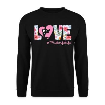 Infirmière Sage-Femme Accoucheuse Fleur - Sweat-shirt Unisexe - noir - Devant - Alina (178cm) & Michal (187cm)
