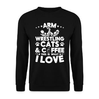 Bras de fer chats café c’est ce que j’aime - ar - Sweat-shirt Unisexe - noir - Devant - Alina (178cm) & Michal (187cm)