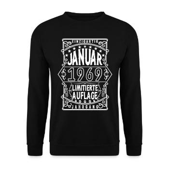 Geburtstag Januar 1969, Geschenk Januar 1969. - Unisex Pullover - Schwarz - Vorne - Alina (178cm) & Michal (187cm)
