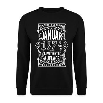 Geburtstag Januar 1974, Geschenk Januar 1974. - Unisex Pullover - Schwarz - Vorne - Alina (178cm) & Michal (187cm)