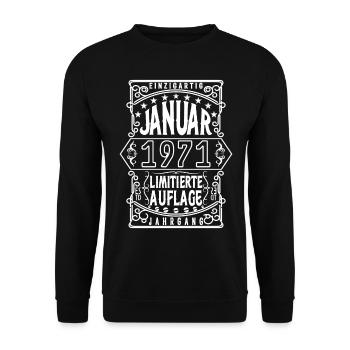 Geburtstag Januar 1971, Geschenk Januar 1971. - Unisex Pullover - Schwarz - Vorne - Alina (178cm) & Michal (187cm)