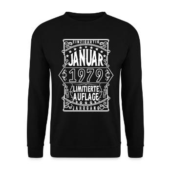 Geburtstag Januar 1979, Geschenk Januar 1979. - Unisex Pullover - Schwarz - Vorne - Alina (178cm) & Michal (187cm)