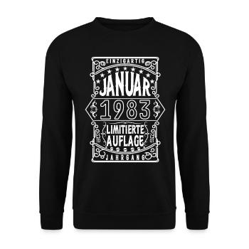 Geburtstag Januar 1983, Geschenk Januar 1983. - Unisex Pullover - Schwarz - Vorne - Alina (178cm) & Michal (187cm)