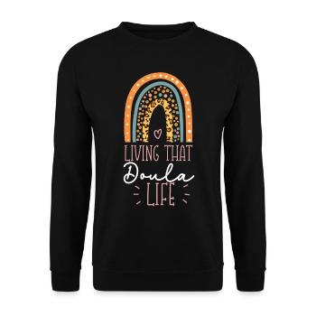 Doula Birth Worker Living That - Unisex Pullover - Schwarz - Vorne - Alina (178cm) & Michal (187cm)