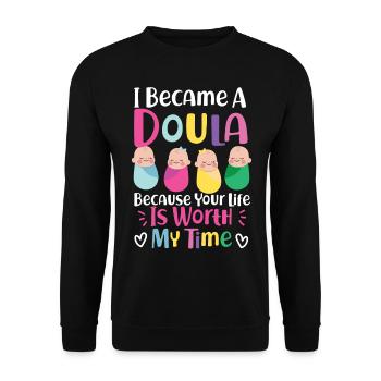 Doula accoucheuse Je suis devenue une - Sweat-shirt Unisexe - noir - Devant - Alina (178cm) & Michal (187cm)