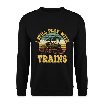 Ich Spiele Immer Noch Mit Zügen Zug - Unisex Pullover - Schwarz - Vorne - Alina (178cm) & Michal (187cm)
