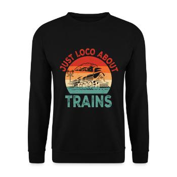 Just Loco About Trains Train Eisenbahnlokomotive - Unisex Pullover - Schwarz - Vorne - Alina (178cm) & Michal (187cm)