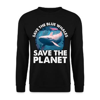 Sauvez les baleines bleues sauvez la planète - Sweat-shirt Unisexe - noir - Devant - Alina (178cm) & Michal (187cm)