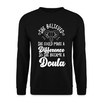Doula Birth Worker She Believed - Unisex Pullover - Schwarz - Vorne - Alina (178cm) & Michal (187cm)