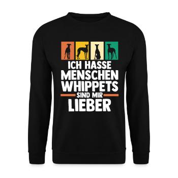 Hund Whippet - Unisex Pullover - Schwarz - Vorne - Alina (178cm) & Michal (187cm)