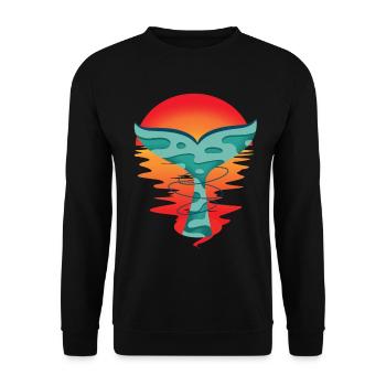 Ocean Sunset Fish Greeting Shark Fin Ahoy - Unisex Sweatshirt - black - Front - Alina (178cm) & Michal (187cm)