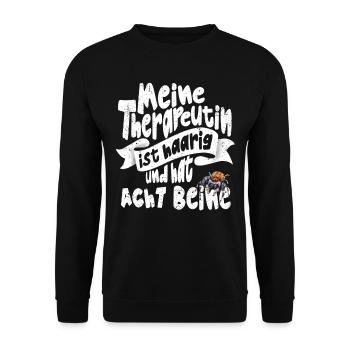 Lustiger Spruch Springspinnen Sammler mit Humor - Unisex Pullover - Schwarz - Vorne - Alina (178cm) & Michal (187cm)