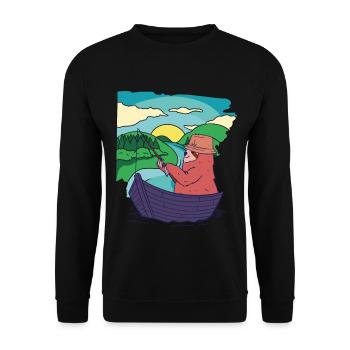 Faultier Angler Boot Angel Sonnenuntergang angeln - Unisex Pullover - Schwarz - Vorne - Alina (178cm) & Michal (187cm)
