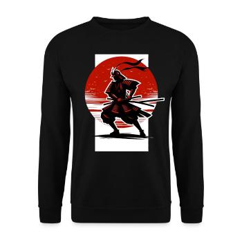 Japanische Samurai Silhouette Vintage Kämpfer - Unisex Pullover - Schwarz - Vorne - Alina (178cm) & Michal (187cm)
