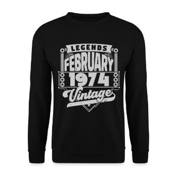 Vintage Anniversaire février 1974, Février 1974. - Sweat-shirt Unisexe - noir - Devant - Alina (178cm) & Michal (187cm)