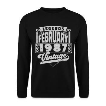 Jahrgang Geburtstag Februar 1987, Februar 1987. - Unisex Pullover - Schwarz - Vorne - Alina (178cm) & Michal (187cm)