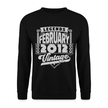 Jahrgang Geburtstag Februar 2012, Februar 2012. - Unisex Pullover - Schwarz - Vorne - Alina (178cm) & Michal (187cm)