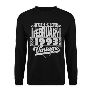 Vintage Anniversaire février 1993, Février 1993. - Sweat-shirt Unisexe - noir - Devant - Alina (178cm) & Michal (187cm)