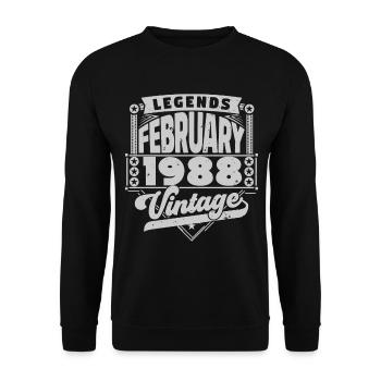 Vintage Anniversaire février 1988, Février 1988. - Sweat-shirt Unisexe - noir - Devant - Alina (178cm) & Michal (187cm)