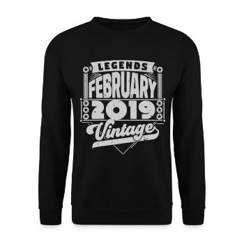 Jahrgang Geburtstag Februar 2019, Februar 2019. - Unisex Pullover - Schwarz - Vorne - Alina (178cm) & Michal (187cm)