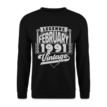 Vintage Anniversaire février 1991, Février 1991. - Sweat-shirt Unisexe - noir - Devant - Alina (178cm) & Michal (187cm)