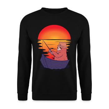 Faultier Angler Boot Angel Sonnenuntergang Ahoi - Unisex Pullover - Schwarz - Vorne - Alina (178cm) & Michal (187cm)