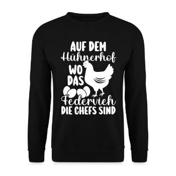 Huhn Bauer Bauernhof Küken Landwirt Hühner - Unisex Pullover - Schwarz - Vorne - Alina (178cm) & Michal (187cm)