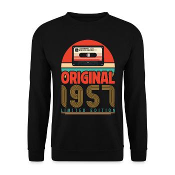 Jahrgang 1957 Jubiläumsgeschenk. Retro 1957. - Unisex Pullover - Schwarz - Vorne - Alina (178cm) & Michal (187cm)