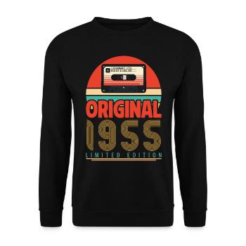 Jahrgang 1955 Jubiläumsgeschenk. Retro 1955. - Unisex Pullover - Schwarz - Vorne - Alina (178cm) & Michal (187cm)