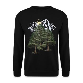 Wildnis Gebirge Natur Wald Kiefern Tannen Bäume - Unisex Pullover - Schwarz - Vorne - Alina (178cm) & Michal (187cm)