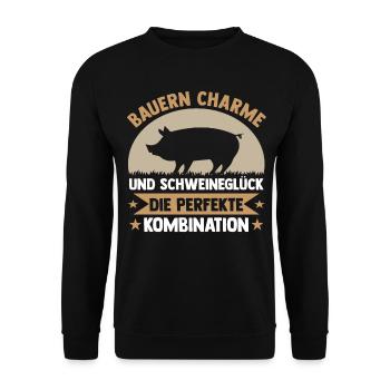 Schwein Schweinebauer Bauernhof Schweine - Unisex Pullover - Schwarz - Vorne - Alina (178cm) & Michal (187cm)