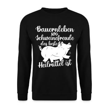 Schwein Schweinebauer Bauernhof Schweine - Unisex Pullover - Schwarz - Vorne - Alina (178cm) & Michal (187cm)